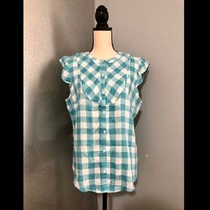 Maison Jules Button Down Ruffled Top